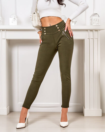 Royalfashion Pantaloni teggings călduroși pentru femei cu nasturi decorativi