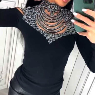 Royalfashion Bluză de damă pe jumătate de golf cu zirconii