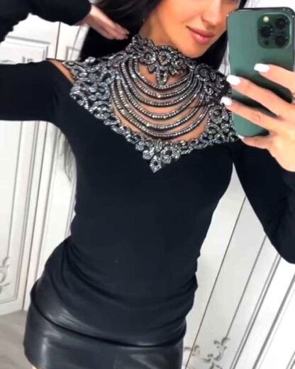 Royalfashion Bluză de damă pe jumătate de golf cu zirconii