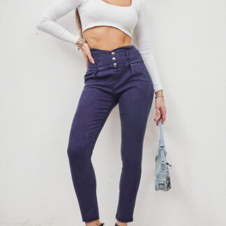Royalfashion Pantaloni teggings de damă cu nasturi decorativi