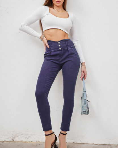 Royalfashion Pantaloni teggings de damă cu nasturi decorativi