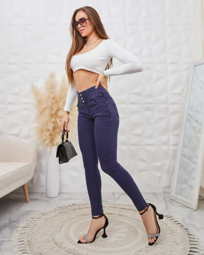Royalfashion Pantaloni teggings de damă cu nasturi decorativi