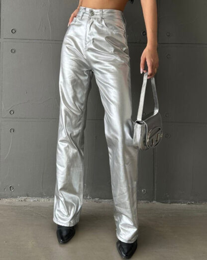 Royalfashion Pantaloni largi metalici pentru femei