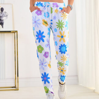 Royalfashion Pantaloni de damă din țesătură cu motive florale