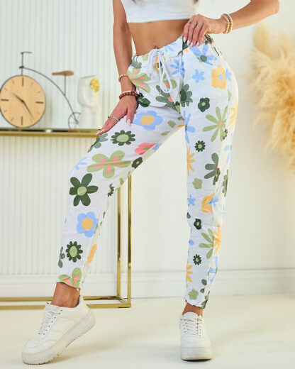 Royalfashion Pantaloni de damă din țesătură cu motive florale