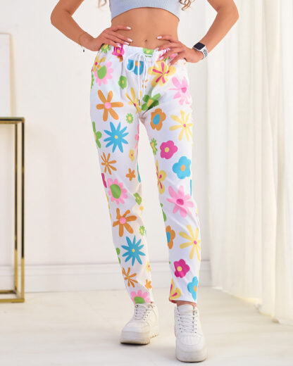 Royalfashion Pantaloni de damă din țesătură cu motive florale
