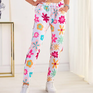 Royalfashion Pantaloni de damă din țesătură cu motive florale