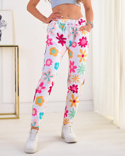 Royalfashion Pantaloni de damă din țesătură cu motive florale