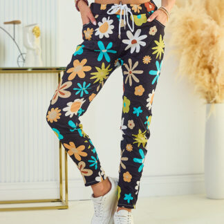 Royalfashion Pantaloni de damă din țesătură cu motive florale