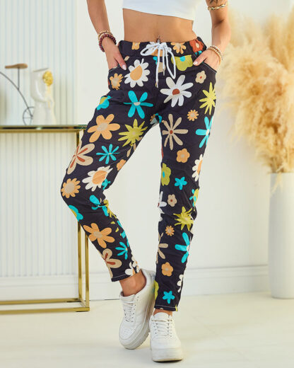 Royalfashion Pantaloni de damă din țesătură cu motive florale