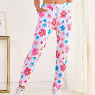Royalfashion Pantaloni de damă din țesătură cu motive florale