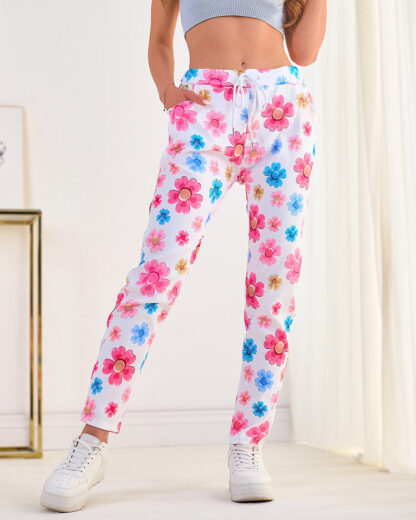 Royalfashion Pantaloni de damă din țesătură cu motive florale