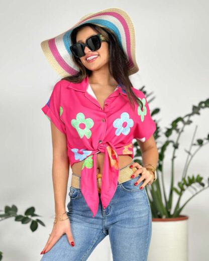 Royalfashion Cămașă scurtă cu flori pentru femei