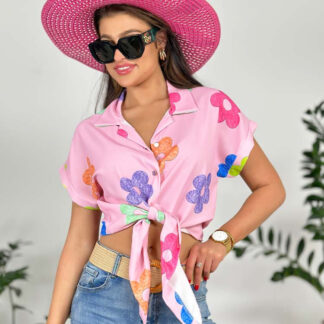 Royalfashion Cămașă scurtă cu flori pentru femei