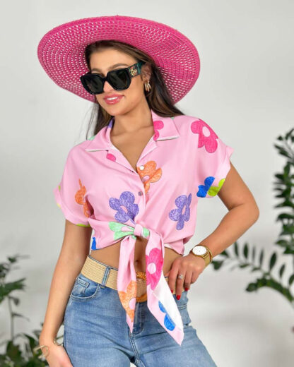 Royalfashion Cămașă scurtă cu flori pentru femei
