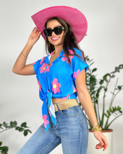 Royalfashion Cămașă scurtă cu flori pentru femei