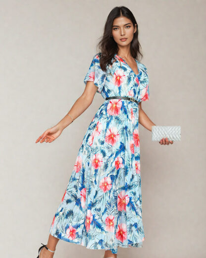 Royalfashion Rochie midi plisată cu motive florale pentru femei