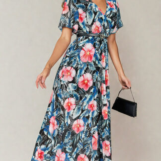 Royalfashion Rochie midi plisată cu motive florale pentru femei