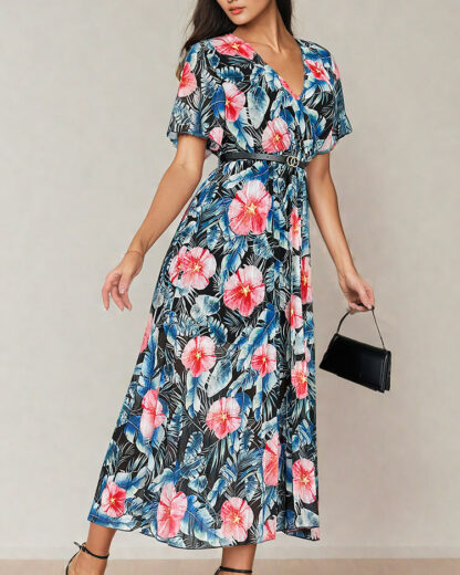 Royalfashion Rochie midi plisată cu motive florale pentru femei