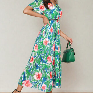 Royalfashion Rochie midi plisată cu motive florale pentru femei