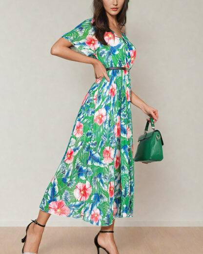Royalfashion Rochie midi plisată cu motive florale pentru femei