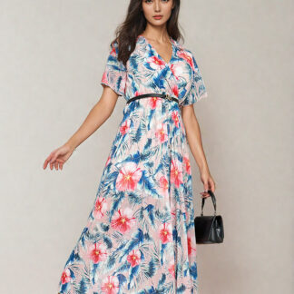 Royalfashion Rochie midi plisată cu motive florale pentru femei