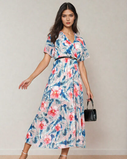 Royalfashion Rochie midi plisată cu motive florale pentru femei