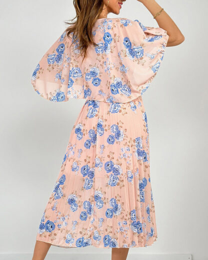 Royalfashion Rochie midi plisată cu motive florale pentru femei