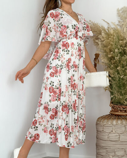 Royalfashion Rochie midi plisată cu motive florale pentru femei