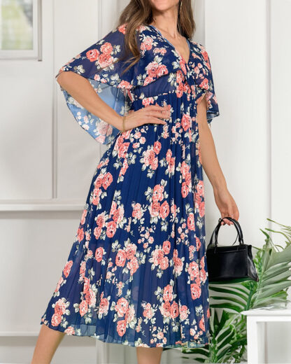 Royalfashion Rochie midi plisată cu motive florale pentru femei