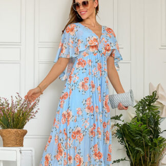 Royalfashion Rochie midi plisată cu motive florale pentru femei