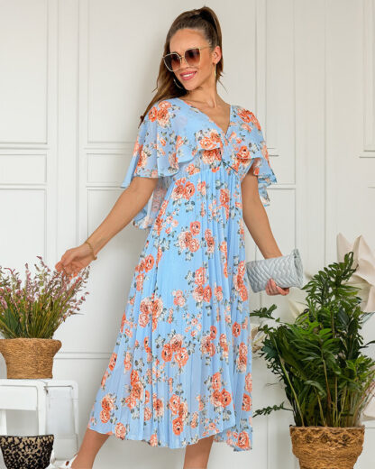 Royalfashion Rochie midi plisată cu motive florale pentru femei