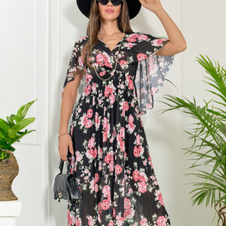 Royalfashion Rochie midi plisată cu motive florale pentru femei