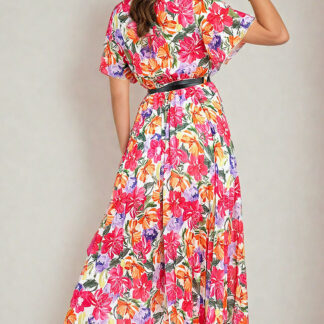 Royalfashion Rochie midi plisată cu motive florale pentru femei