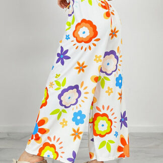 Royalfashion Pantaloni largi din țesătură cu motive florale pentru femei