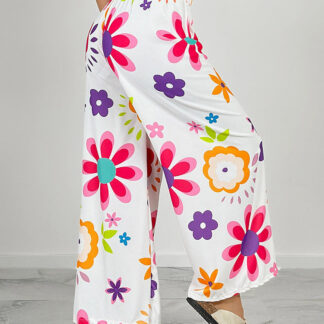 Royalfashion Pantaloni largi din țesătură cu motive florale pentru femei
