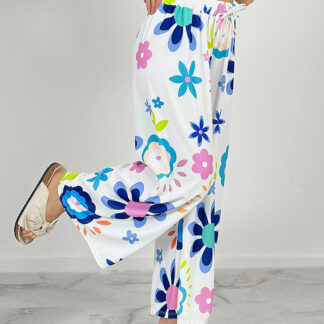 Royalfashion Pantaloni largi din țesătură cu motive florale pentru femei