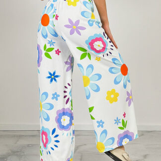 Royalfashion Pantaloni largi din țesătură cu motive florale pentru femei