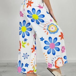 Royalfashion Pantaloni largi din țesătură cu motive florale pentru femei