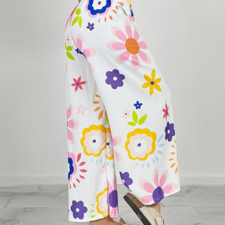 Royalfashion Pantaloni largi din țesătură cu motive florale pentru femei