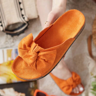 Royalfashion Șlapi de damă din eco-suede cu fundiță Demirra