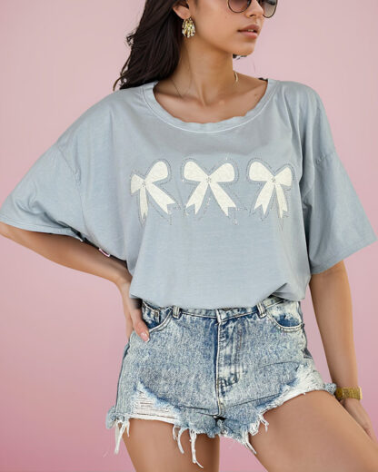 Royalfashion Tricou pentru femei cu plasture cu fundiță