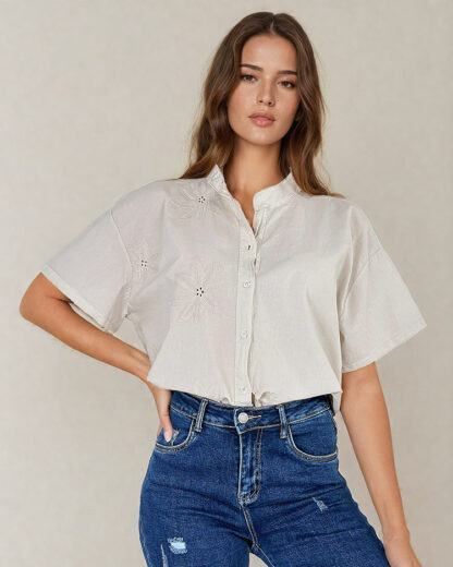 Royalfashion Cămașă oversize pentru femei cu broderie