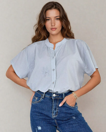 Royalfashion Cămașă oversize pentru femei cu broderie