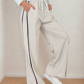 Royalfashion Pantaloni de damă din țesătură cu dungi cu dungi