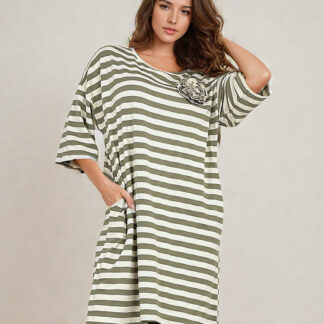 Royalfashion Rochie midi oversize cu dungi pentru femei