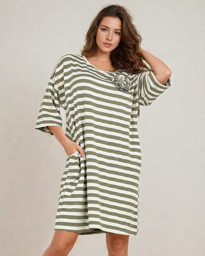 Royalfashion Rochie midi oversize cu dungi pentru femei