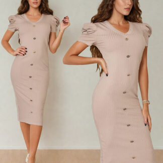Royalfashion Rochie midi de damă cu nasturi decorativi
