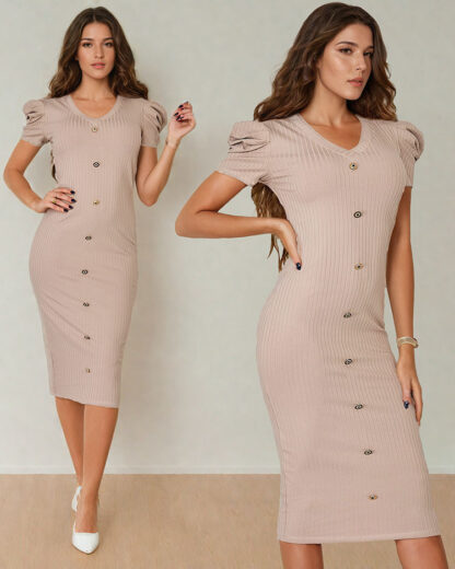 Royalfashion Rochie midi de damă cu nasturi decorativi