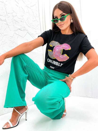 Royalfashion Tricou pentru femei cu imprimeu și zirconii